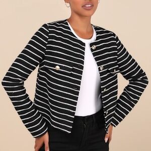 Lulus Poised Inclination Black And White Striped Collarless Jacket - Size S